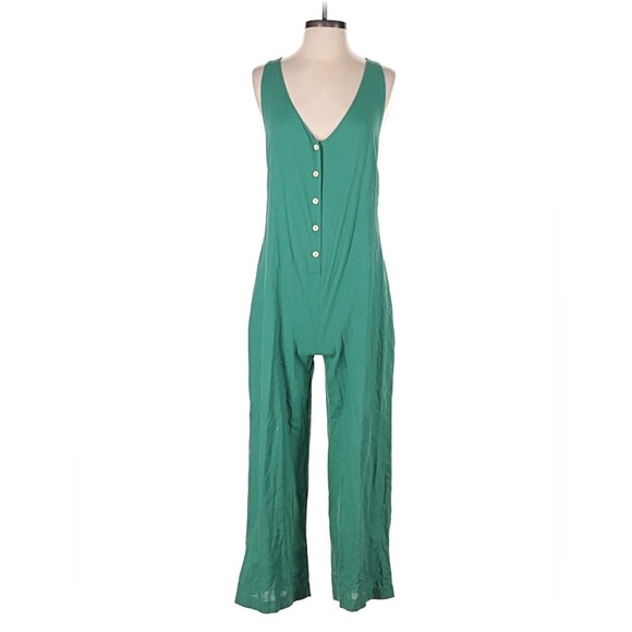 Shinestar Green Button-Front Jumpsuit - Picture 1 of 5